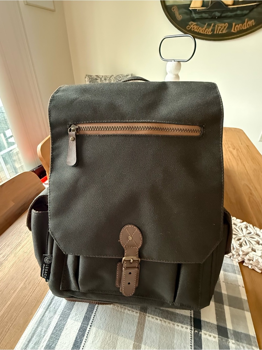 Legacy Camera/Wine Backpack Army Green and Brown Brown Canvas Style